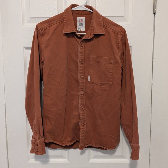 Topo Design Mens Dirt Shirt Long Sleeve Button Up Small Clay Burnt Orange Canvas - Picture 1 of 9